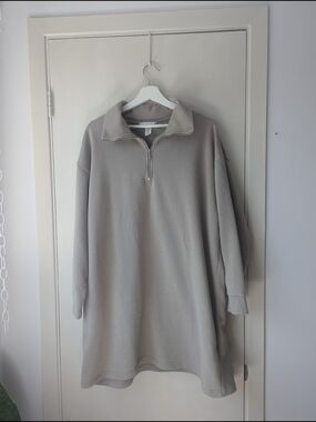 H&M Half-Zip Oversized Pullover Dress in Light Taupe